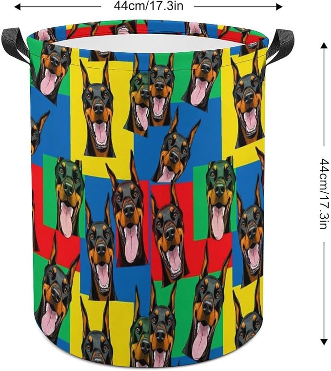 Portable Laundry Hamper with Handles Doberman Pinscher Dogs, Foldable Waterproof Clothes Basket for Bedroom, Nursery, and Bathroom Storage
