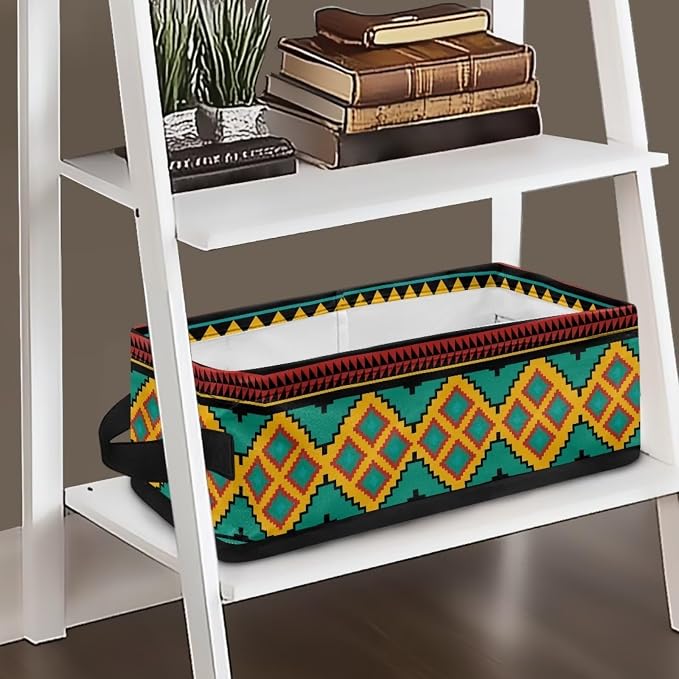Brown Aztec Toilet Paper Storage Basket, Back of Toilet Tank Paper Organizer with Handle, Decorative Bathroom Storage Bins for Countertop Shelves Bedroom Living Room