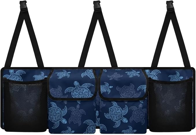 Dreaweet Blue Sea Turtle Car Trunk Organizer Hanging Back Seat Storage Bag with 4 Pockets,Turtle Car Accessories Waterproof Adjustable Large Capacity Collapsible Trunk Organizer for SUV Trucks Sedan