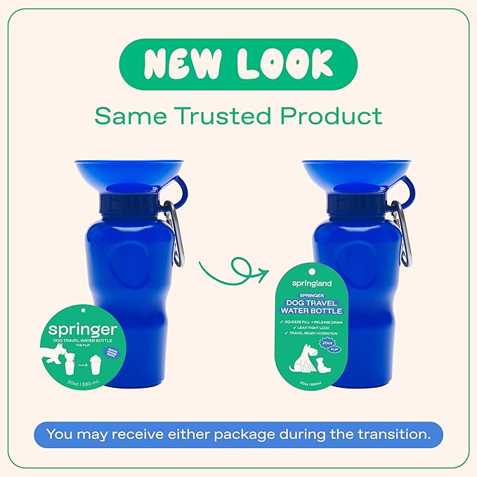 Springer Dog Water Bottle | Portable Travel Drinking Feeder Dispenser for Dogs & Puppies | As Seen on Shark Tank | Leak-Proof Bowl | BPA-Free | Outdoor Walking, Hiking & Travel | 22oz Indigo