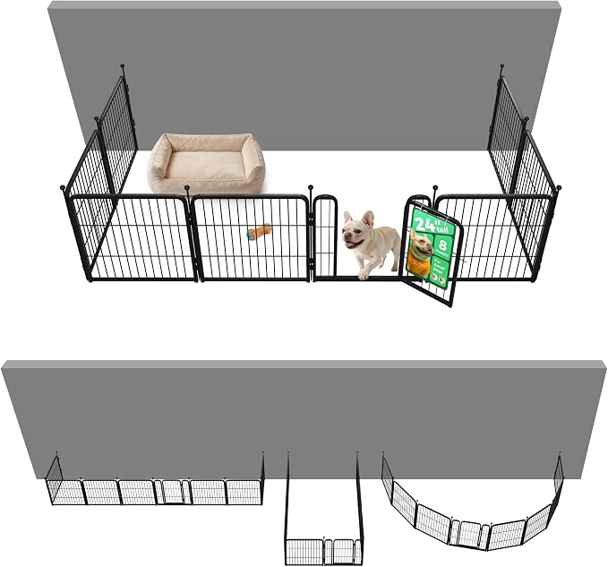 FXW Rollick Dog Playpen with Fence-to-Wall Anchors, 24" H, 8 Panels | Heavy-Duty & Easy setup Play Area, Flexible Boundaries, Indoor & Yard, For Puppies & Small Dogs, Patented