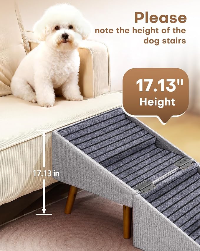 17" H Split Ottoman Dog Ramp for Couch, Foldable Dog Stairs for Small Dogs | Non-Slip,2 in 1 Pet Steps for Medium Large Dogs and Puppy, Wooden Doggie Steps