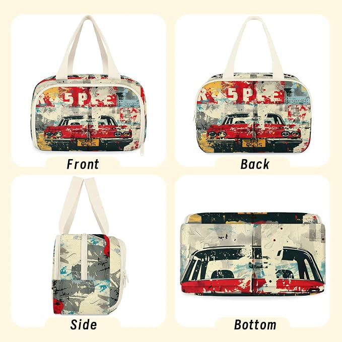 Old Red Truck Car Travel Toiletry Bag with Handle | Wet & Dry Separation, Full-Size Bottle Friendly, Leak-Proof, Waterproof, Easy to Clean, for Travel, Gym, Home