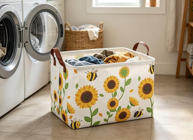 Rectangular Sunflower Baskets Gift Basket Empty Storage Bin Organizer Box Room Decor for Home(Sunflower)