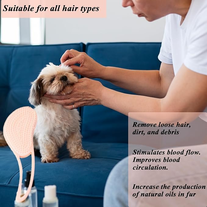 Dog Grooming Brush, Soft Puppy Massage Brush, Pet Hair Bathing Brush Comb, Hangable Grooming Tool for Poodles, Teddy, Yorkies, Maltese, Shih Tzu, Chihuahua (Light Pink)