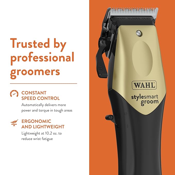 WAHL Professional Animal StyleSmart Cordless Clipper Kit for Pet, Dog & Cat Grooming (#70007) - Dog, Cat & Horse Grooming Supplies - Pet Hair Trimmer - with Guide Combs & Blade - Gold