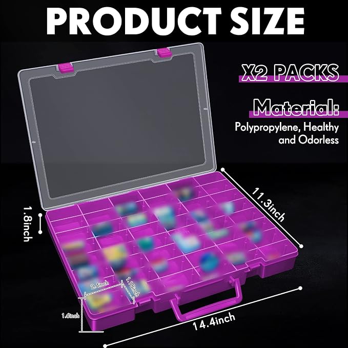 Juexica 2 Pcs 48 Grids Plastic Bead Organizer Box with Divider, Purple