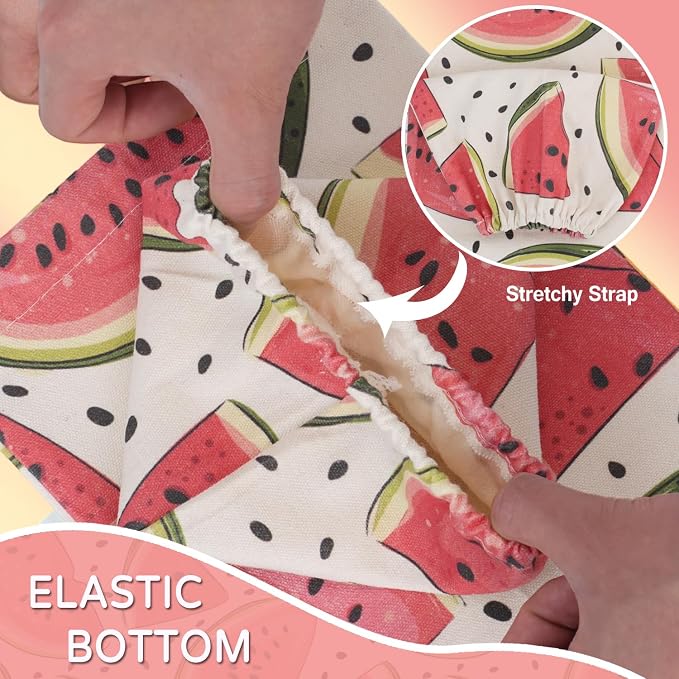 Plastic Bag Holder, Reusable Grocery Bag Holder for Plastic Bags Groceries Store, Flower Canvas Trash Plastic Bag Organizer Storage Holders for Home Kitchen Pantry Decor (Cute Watermelon)