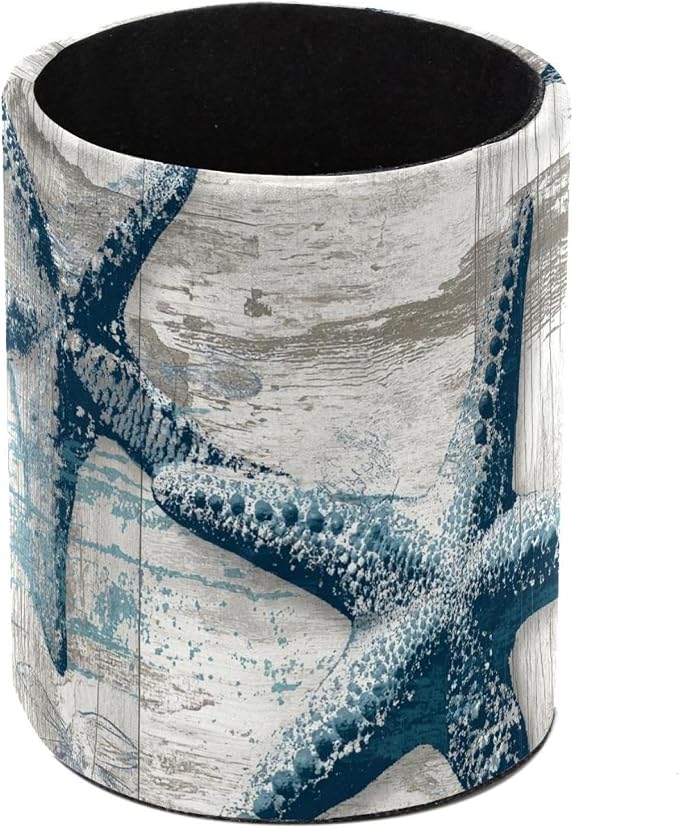 Faux Leather Pen Holder for Desk, Pencil Organizer Retro Starfish Pen Cup Desk Decor Makeup Brush Holder Storage for Office Home