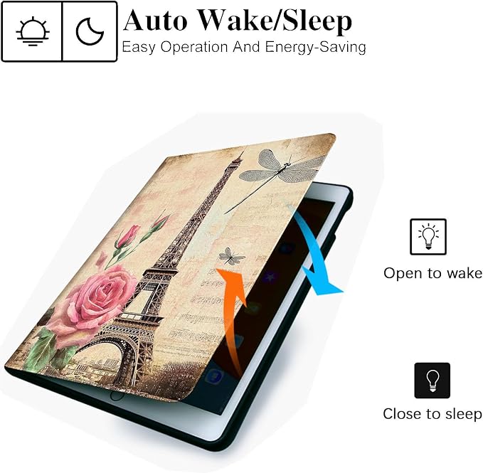 for Microsoft Surface Go 4/3/2/1-10.5" 2021 Tablet Case,Auto Wake/Sleep,Adjustable Stand Protective Cover - French Vintage Tower Rose