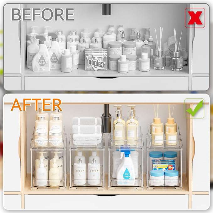 2 Pack 10.6″ High Pull Out Medicine Cabinet Organizer for Vitamin,Pill Bottle and Supplement,2 Tier Slide out Under the Sink Organizer,Bathroom Vanity Storage and Cupboard Undersink Organizers