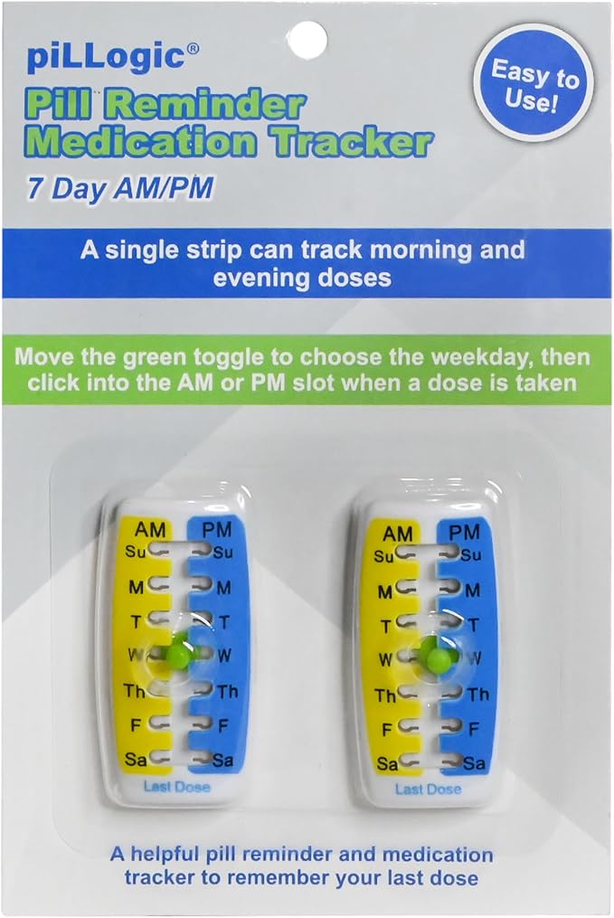 Pill Reminder Medication Tracker 2-Pack - Adhesive Dose Tracker for Prescription Bottles, Vitamins & Pet Medicine - AM/PM Daily Reminder Sticker - No Battery Required