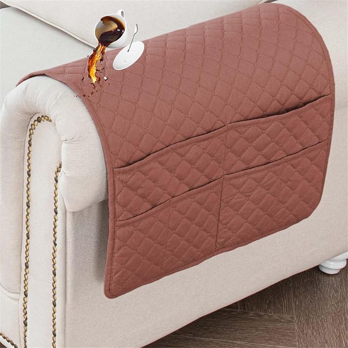 Large Polyester Armrest and Headrest Covers with 2 Pockets | Soft, smooth polyester resists daily wear nonslip silicone backing helps shield recliners and sofas from pet scratches