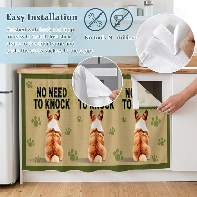 NO Need to Knock Sink Skirt for Bathroom, Self-Adhesive Under Sink Curtain, Corgi Dog Paw Prints Pet Lover Farmhouse Hide Pipes & Storage Fabric Cabinet Skirt Cover for Kitchen Laundry 32"x55"
