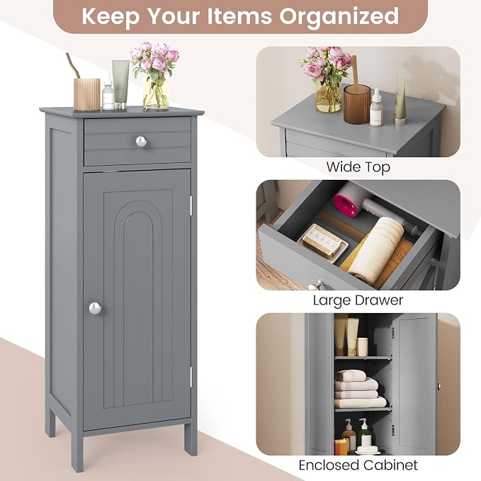 GLACER Floor Storage Cabinet, Bathroom Storage Cabinet (Grey) | 2 Adjustable Shelves | Ideal for Bathroom, Living Room | 14 x 12 x 34.5 inches