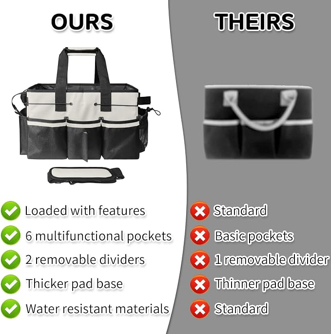 Boczif Cleaning Caddy Bag Wearable,Cleaning Caddy Supplies Organizer(White) | with Handle, Shoulder Straps & Detachable Divide, Cleaning Tool Organizers Tote Bag for Cleaners & Housekeepers