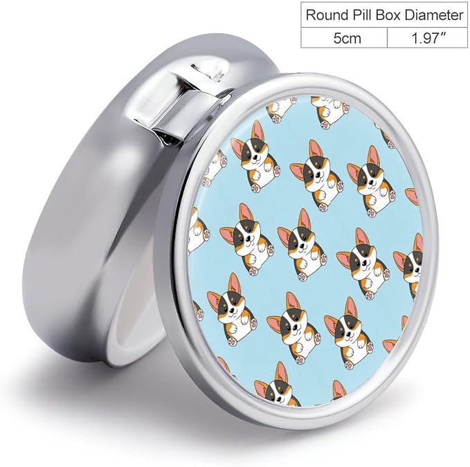 Round 3 Compartment Travel Pill Box Cute Corgi Tricolor Dog Art, Portable Pill Holder for Purse Outdoor Picnic Vitamin Storage