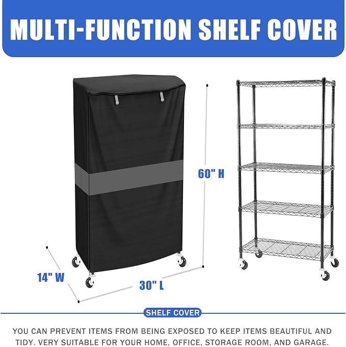 Wire Shelf Cover Waterproof Dustproof Storage Rack Cover with Zipper | door protects garage storage racks from dust, moisture and dirt for cleaner organization