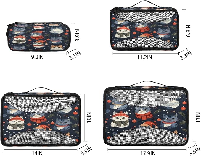 Packing Cubes for Travel, Woodland Holly Christmas Holiday Travel Luggage Packing Organizers for Women Men, Large Custom Toiletries Bag for Cosmetics Toiletries, Cute Cat