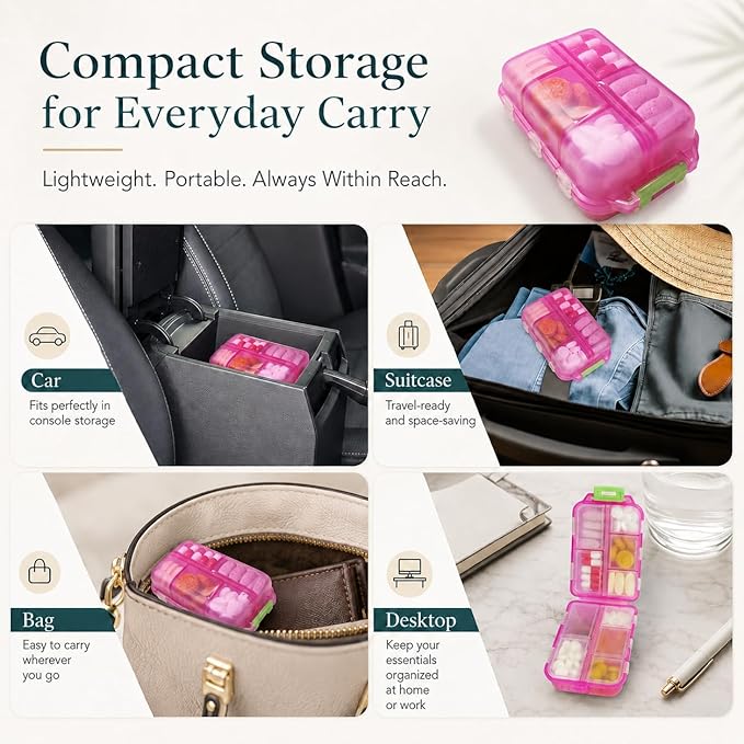 3 Pack Large Pill Organizers with Medicine Labels, Pink Blue Purple | Set of 3 large pill cases with 3x161 medicine labels for 7-day planning, family use, travel, and separate routines