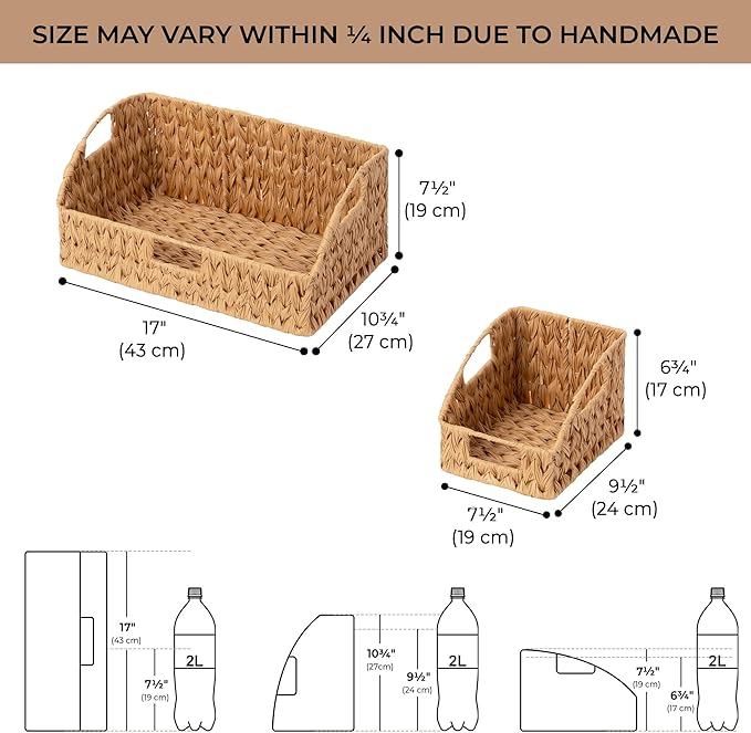GRANNY SAYS Wicker Baskets for Organizing, Waterproof Basket for Storage | Wicker Storage Baskets for Pantry, Open Front Basket for Shelves, Kitchen Storage Baskets, Decorative Basket for Home Decor