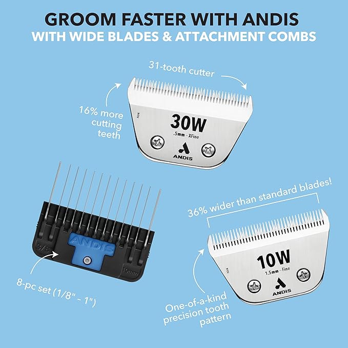 Andis 561460 ceramicEDGE Detachable Wide Blade #10W – Carbon Steel Pet Clipper Blade, Fine Tooth, Professional Grooming Performance
