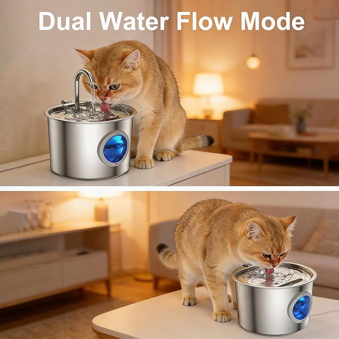 Cat Water Fountain Advanced 304 Stainless Steel 2.2L/74oz with Detachable Tank, Easy to Clean, Automatic Pet Fountain Quiet Cats Water Dispenser, Perfect for Indoor Cats Dogs