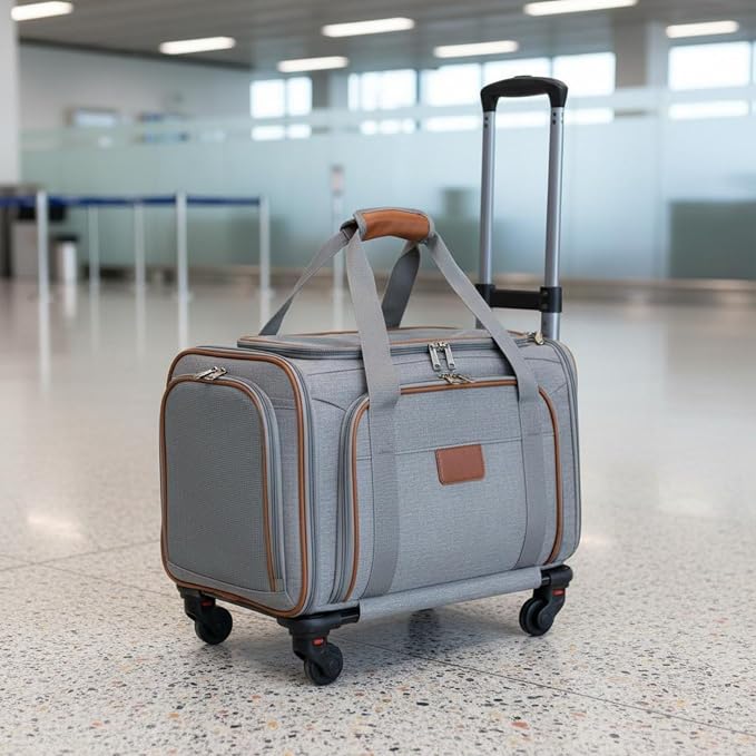 Generic Travel Carrier Pet Trolley Carrier Bag Crate Tote with Rolling Cart Base and Telescopic Pull Handle Mesh Ventilation and Double Expansion Folds to 8cm