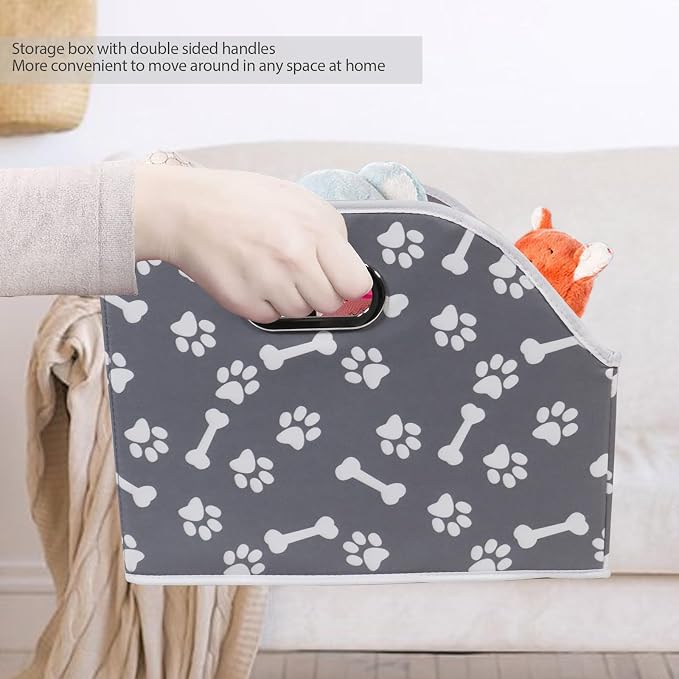 Foldable Dog Toy Basket-Dog Toys Bin-Dog Toy box-Storage Basket with Handle,Organizer Bin for Pet Toys, Blanket, Shelves, Closet-Bone Claw