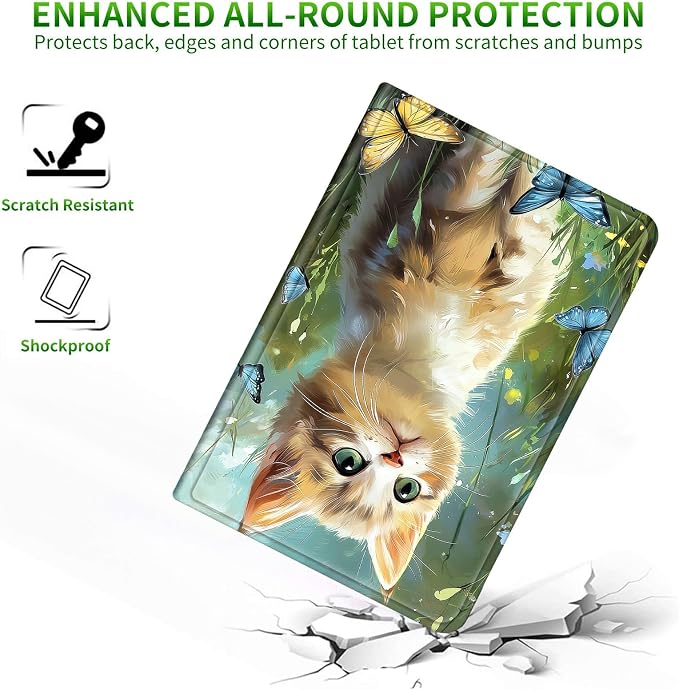 Case for Samsung Tab S10 Ultra/S9 Ultra/S8 Ultra 14.6" 2024/2023/2022 | Slim Leather Smart Cover with Multi-Angle Anti-Slip Stand [Auto Wake/Sleep] Shell for Women Men, Lawn Cat Butterfly