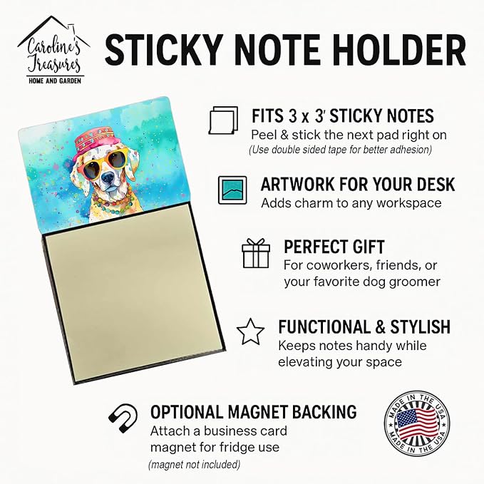 Caroline's Treasures Hippie Dawg Sticky Note Holder Refillable Dispenser Self-Sticky Note Pads, Memo Pads Blank Desk Accessories
