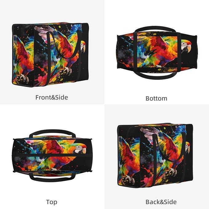 Waterproof Storage Totes, Oxford Fabric Packing Bags with Zipper Closure for Moving Supplies and College Dorm, Paint Splash Parrot Vibrant Tropical