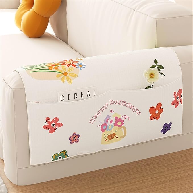Anti-Slip Sofa Armrest Organizer Dustproof Couch Arm Covers with 3 Pockets Universal Non-Slip Arm Rest Covers for Sofa Waterproof Furniture Protector Arm Chair Covers(7.0*115cm (with three pocke