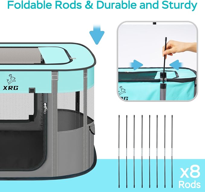 XRG Foldable Pet Playpen，Indoor Cat cage Puppy Crates M(31.5"x23.6"x21.7") | Portable Dog Crates with Upgrade Breathable Mesh，Sturdy Cat Kennel Indoor & Outdoor for Rabbit or Small Animals，Green