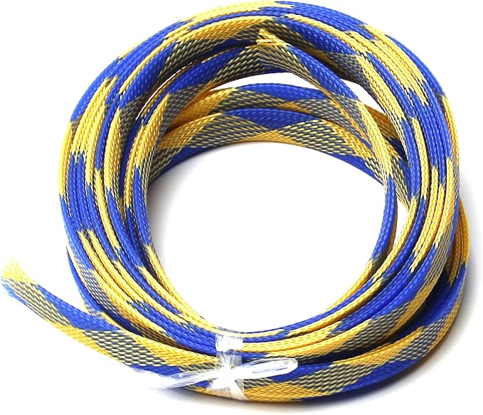 Jutagoss PET Expandable Braided Cable Sleeve, 16.4ft - 1/2 inch Blue Yellow Cable Management Sleeve, Wire Loom Tube Cord Protector for USB Cable, Power Cord, Audio Video and More, 1Pc