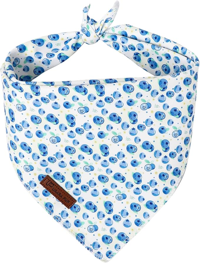 Blueberry Dog Bandana, Spring Summer Blueberry Puppy Bandana for Girl Female Dogs, Soft Cotton Pet Triangle Bid Scarf Kerchief for Girl Boy Dogs or Cats