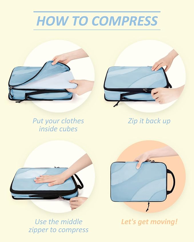 BAGSMART Compression Packing Cubes for Travel | Lightweight suitcase organizers bag set, space-saving double zipper expansion for carry-on luggage & travel organization