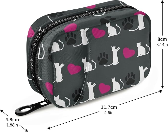Cute Cat Heart Pill Case, Portable Weekly Pill Box Bag Container 7 Days Pill Organizer Vitamin Supplement Holder with Zipper for Travel Family Business