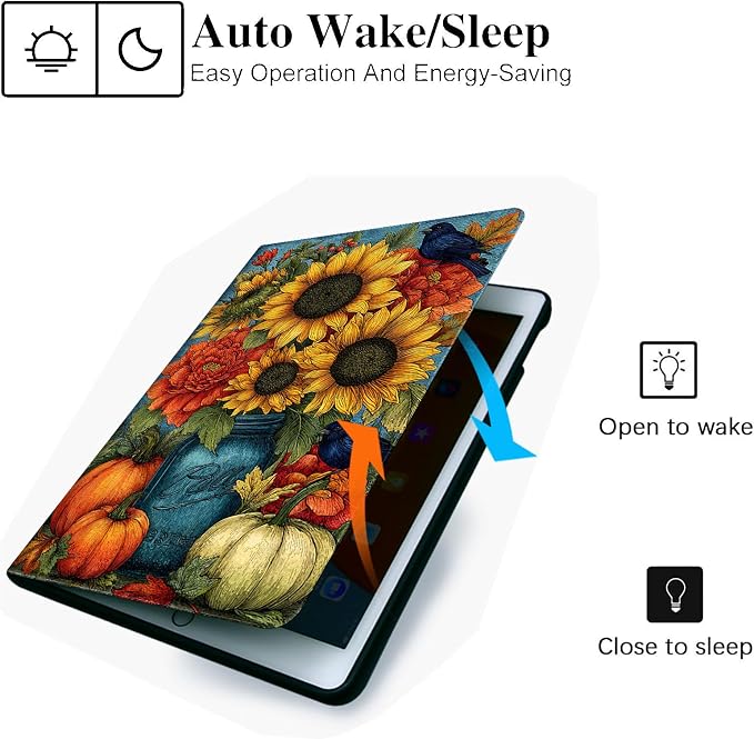for Microsoft Surface Pro 11/10/9-13" 2024/2022 Tablet Case,Auto Wake/Sleep,Adjustable Stand Protective Cover - Autumn Sunflower Peony
