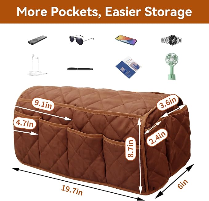 MEHIDFY Armchair Caddy, Waterproof Sofa Armrest Organizer, Non Slip Recliner Organizer, Remote Holder for Recline, Recliner Caddy with 14 Pockets Storage for TV Remote, Phone, Magazine (Brown)