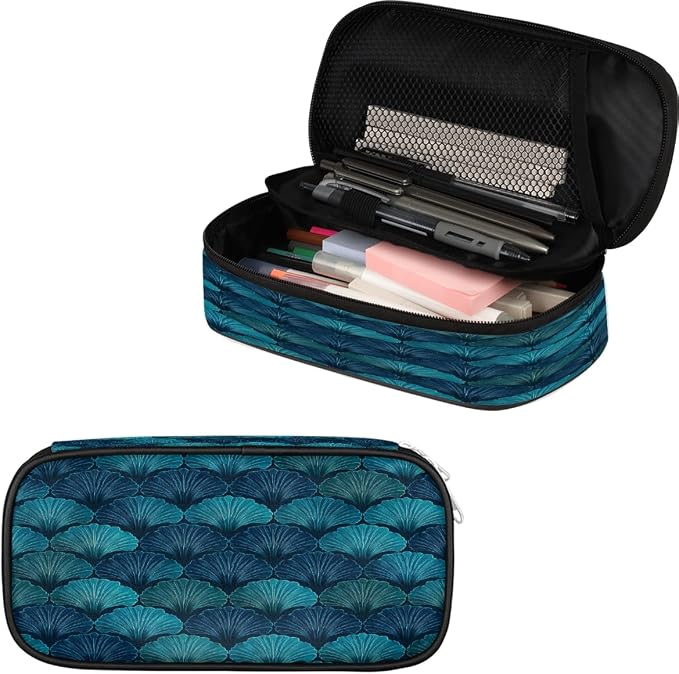 Cute Pencil Case for Girls Boys, Teal Blues Shells Portable Pencil Bags Pouch Pen Case Organizer with Zipper for School College Office