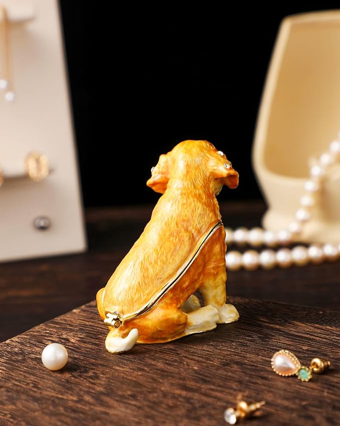 Hand Painted Trinket Box Enamel Vintage Jewelry Box Hinged Metal Jewelry Organizer Decorative Treasure Box Unique Gifts Dog A