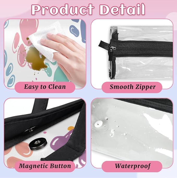 Cute Colorful Cat Paws Makeup Bag for Women Hanging Roll-Up Travel Organizer Toiletry Kit with 4 Removable Compartments, Pet Animals