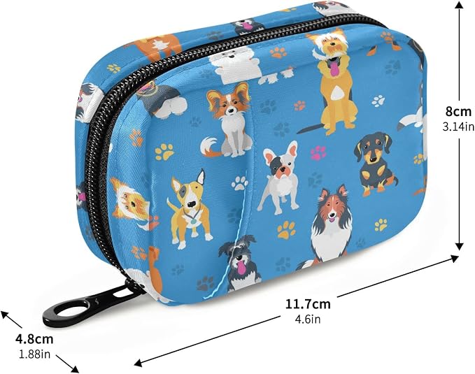 Cute Dogs Pill Organizer Case, Portable Weekly Pill Box Bag Container 7 Days Pill Vitamin Supplement Holder with Zipper for Travel Family Business