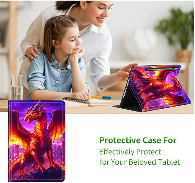 Case for Samsung Tab S10 Ultra/S9 Ultra/S8 Ultra 14.6" 2024/2023/2022 | Slim Leather Smart Cover with Multi-Angle Anti-Slip Stand [Auto Wake/Sleep] Shell for Women Men, Purple Red Dragon