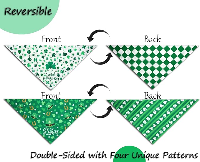 St. Patrick's Day Dog Bandanas Set 2PCS-Large,Featuring Irish Shamrock & Plaid Design Bandanas for Holiday Parties,Perfect Pet Scarves for Boys and Girls,Dog Outfit Gifts for Medium to Large Dogs