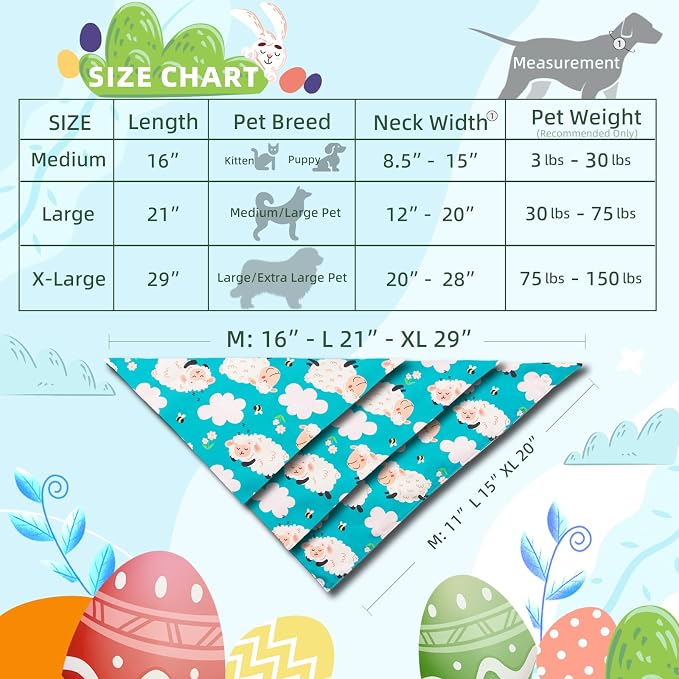 Easter Day Dog Bandana Cute Lamb & Pink Cloud - Spring Pet Scarf with Adjustable Snap Button Lovely Holiday Costumes, Medium to Large Breeds (30-75lbs)