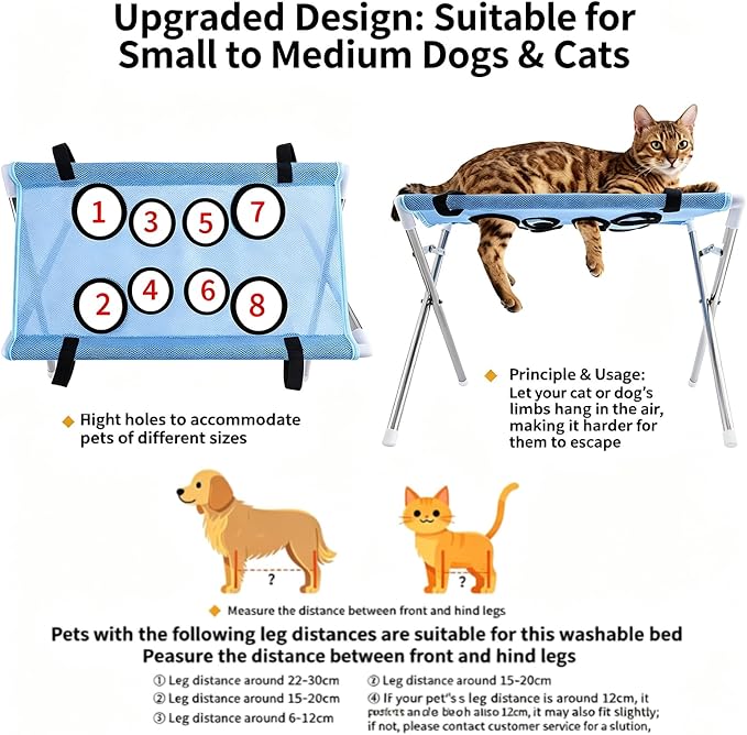 Foldable Dog Grooming Table, Pet Hammock with Stand for Small Dogs & Cats