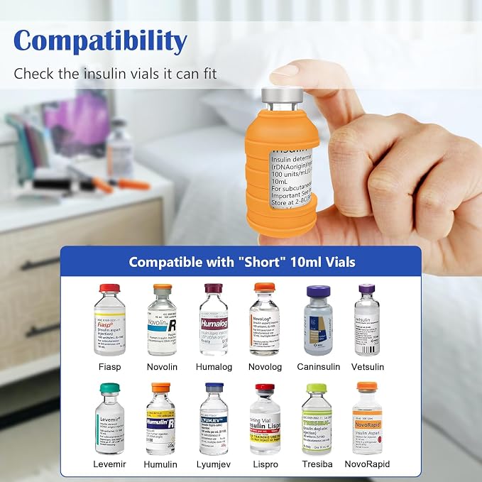 MEDMAX Insulin Via Bottle Protector Case for Diabetic | Silicone Protective Sleeve Holder for Most 10ML Insulin Vials, 2 Pack (Short Orange)