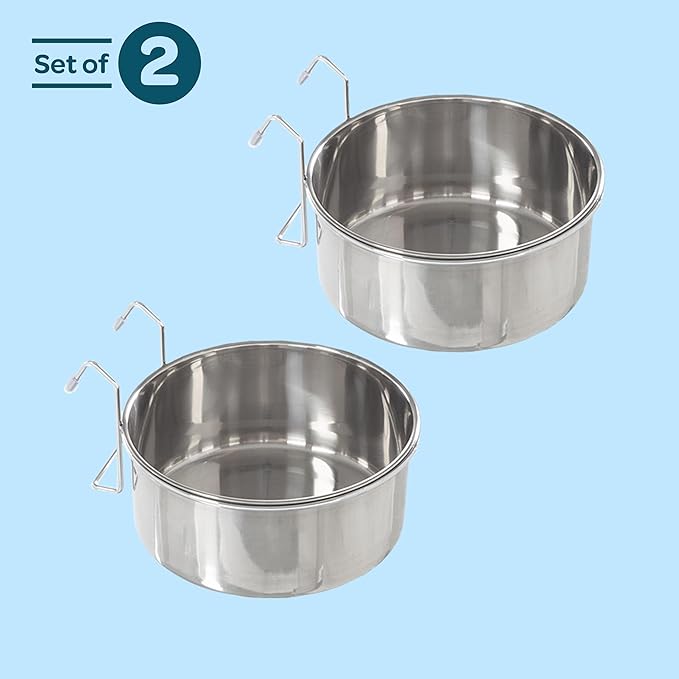 Set of 2 Stainless-Steel Dog Bowls - Cage, Kennel, and Crate Hanging Pet Bowls for Food and Water - 50.4oz or 6.3 Cups Each and Dishwasher Safe by PETMAKER